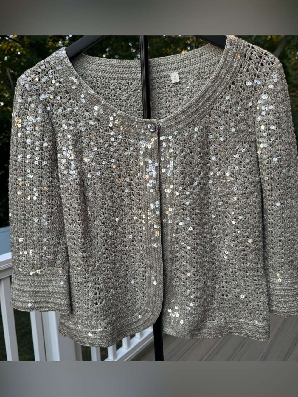 Iisli Gray Hand-Crocheted Sequin Knit Cardigan Blazer Jacket Size 10